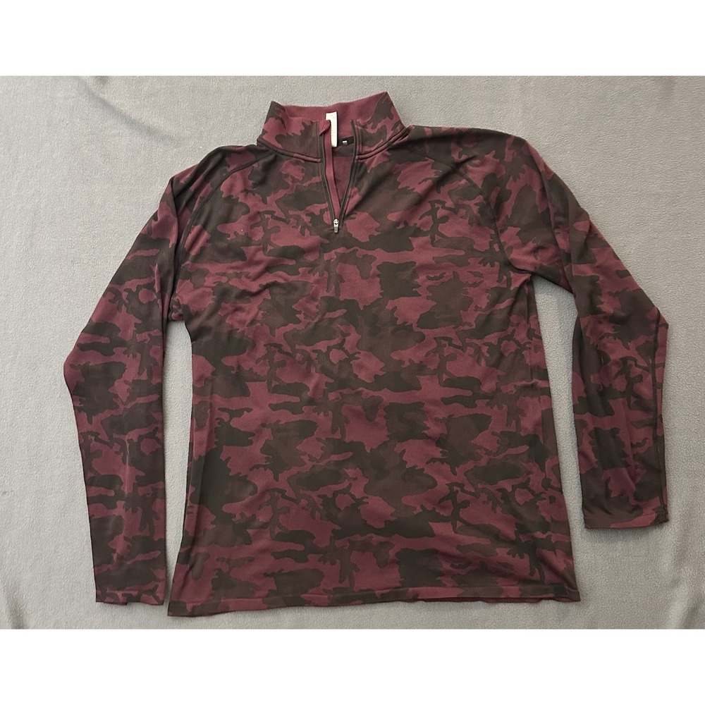 UNRL Golf Shirt Mens Large Red Camo 1/4 Zip Pullover Performance Stretch